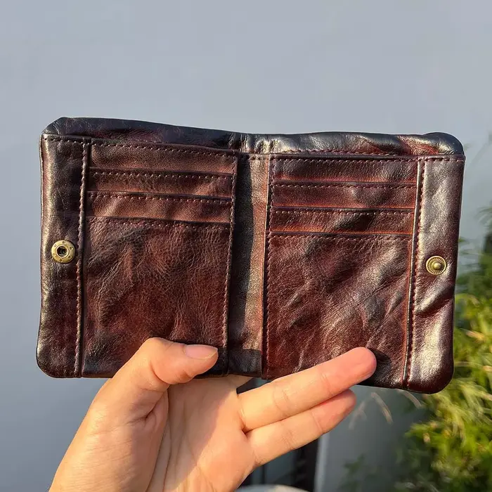Portefeuille en cuir véritable fait main pour hommes et femmes, style vintage