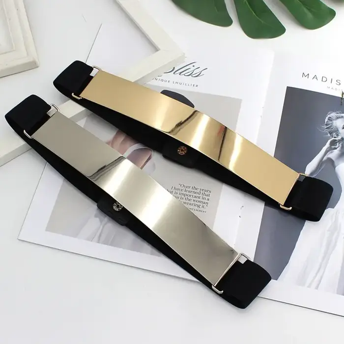 Ceinture élastique en métal argenté pour femmes