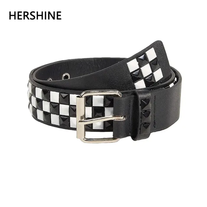 HERSHINE 1 pièce élégante ceinture en cuir à carreaux noir et blanc