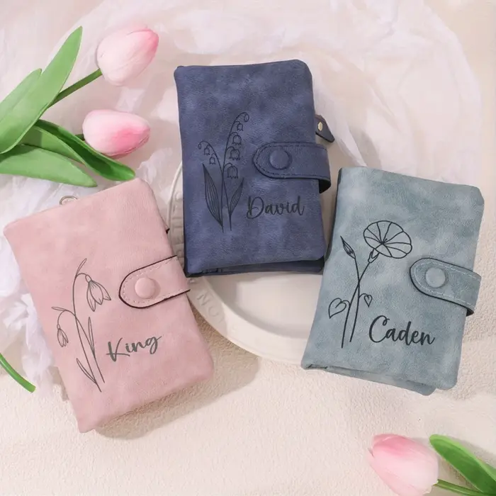 Portefeuille pour femme en cuir PU imperméable et léger avec nom personnalisé