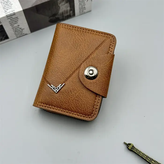 Porte-carte multi-fentes Vintage petit portefeuille femmes hommes affaires banque carte de crédit sac mâle pochette pour pièces de monnaie en cuir solide portefeuille à fermeture éclair