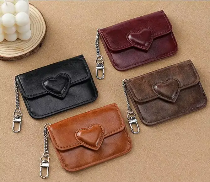 Porte-cartes en cuir PU pour femmes, petit portefeuille mignon en forme de cœur, multi-cartes, Anti-