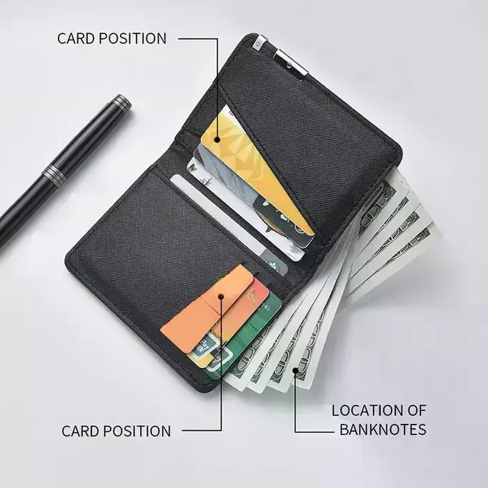 Portefeuille fin en similicuir noir de style professionnel avec plusieurs emplacements pour cartes
