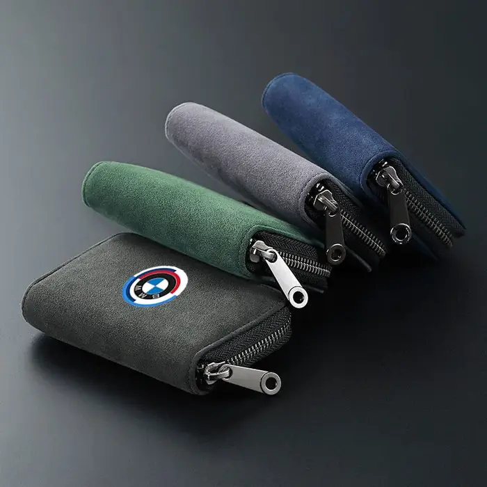 Porte-cartes de voiture en cuir avec fermeture éclair