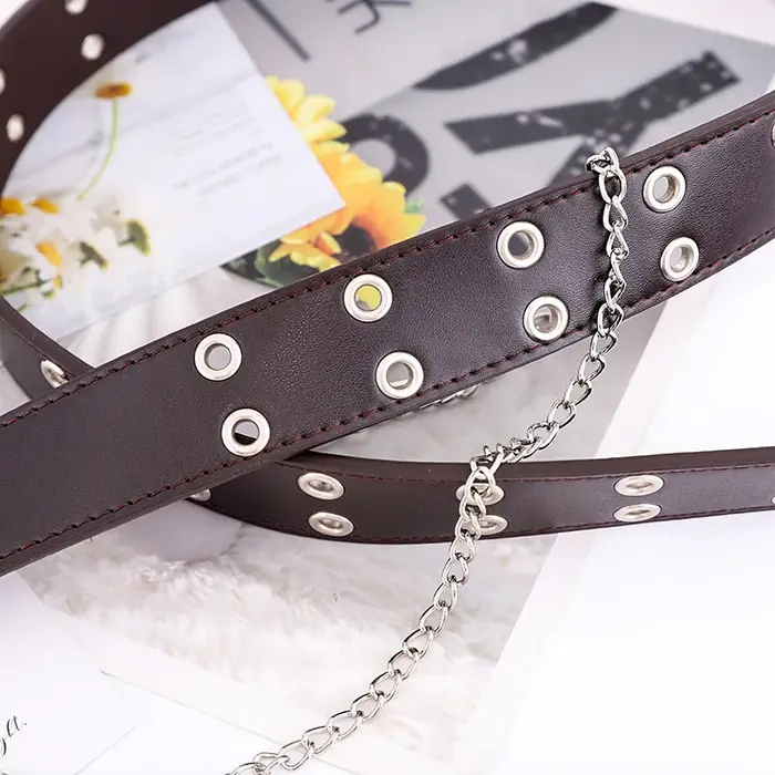 Ceinture gothique à Double anneau avec chaîne, ceinture en jean unisexe, boucle ardillon Punk, ceinture décorative, loisirs en alliage pour femmes, Double trou