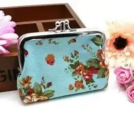 Femmes porte-monnaie mignon fleur imprimé dames Mini sac sac à monnaie deux boutons en métal poche pochette