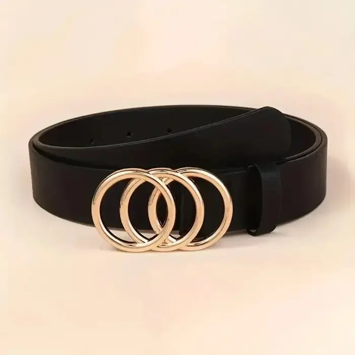 Ceinture tendance en cuir PU pour femmes, 1 pièce, Triple boucle ronde, Simple et polyvalente, pour 