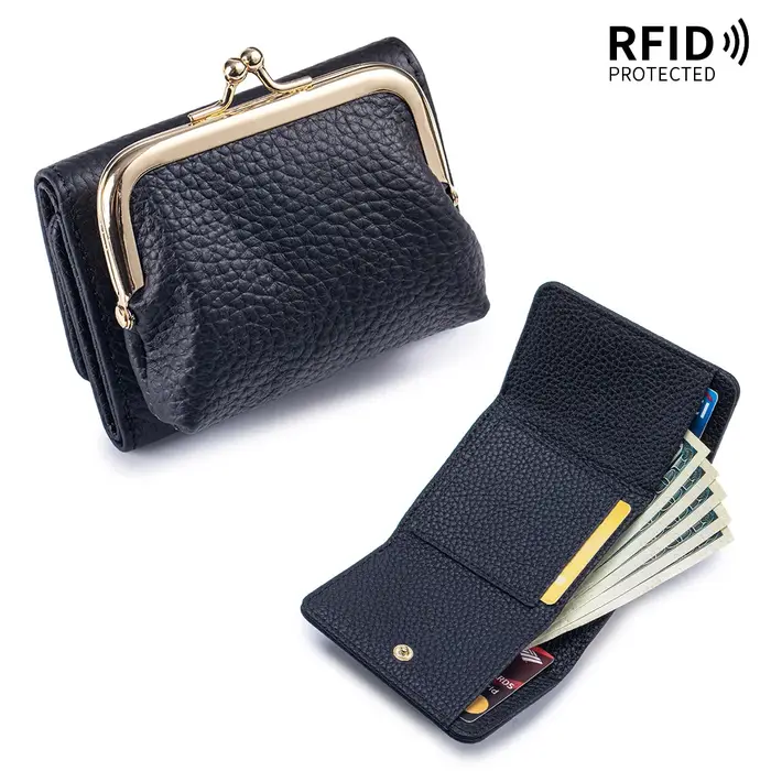 Mini portefeuille court en cuir véritable pour femmes, Design Vintage, blocage RFID, fente multi-car