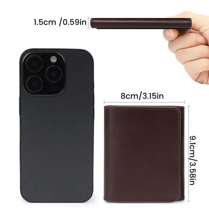Petit portefeuille Portable pour hommes en cuir de Grain fin