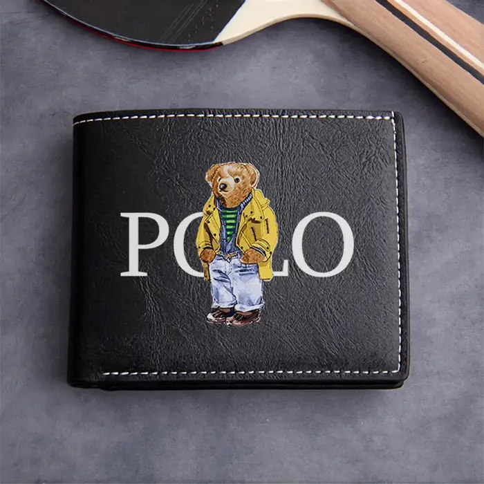 Portefeuille homme en cuir PU avec logo POLO BEAR, léger, durable, style business, portefeuille cour