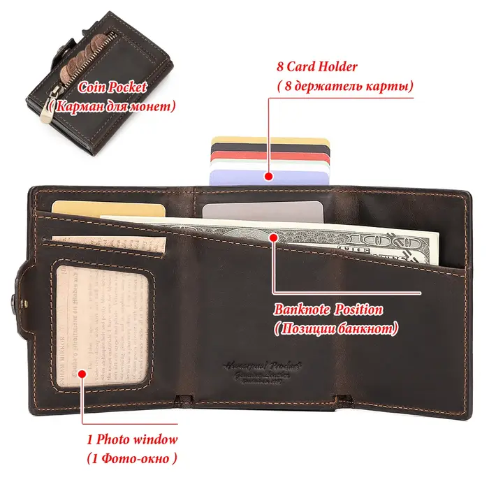 Portefeuille en cuir de vache pour hommes et femmes