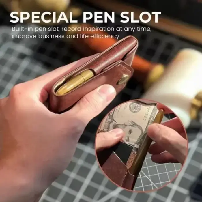 Portefeuille Compact multifonctionnel en cuir fait à la main