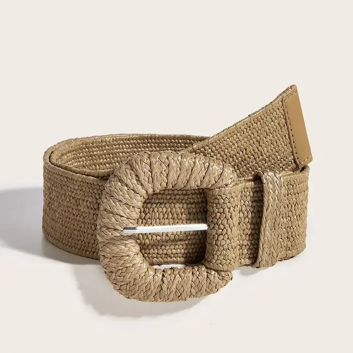 Été automne taille ceinture rétro tissé boucle ardillon ceintures Style bohème tressé large ceinture Pp paille herbe ceinture taille sangle