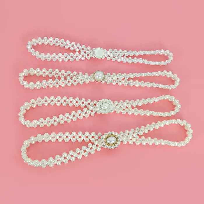 Ceinture élastique élégante pour femme avec incrustation d'agate et fausses perles