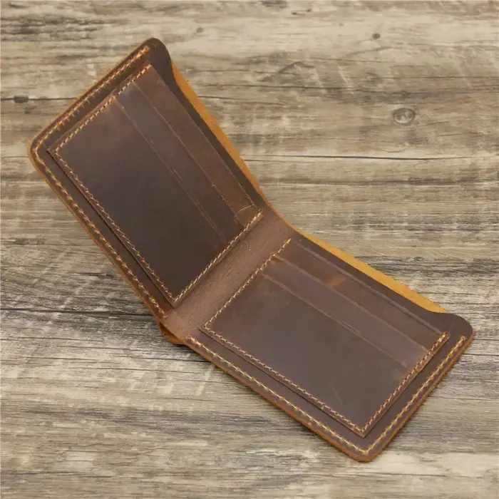 Portefeuille en cuir Crazy Horse pour hommes, portefeuille en cuir véritable, sac à cartes, Style rétro européen et américain Simple, porte-monnaie pour hommes
