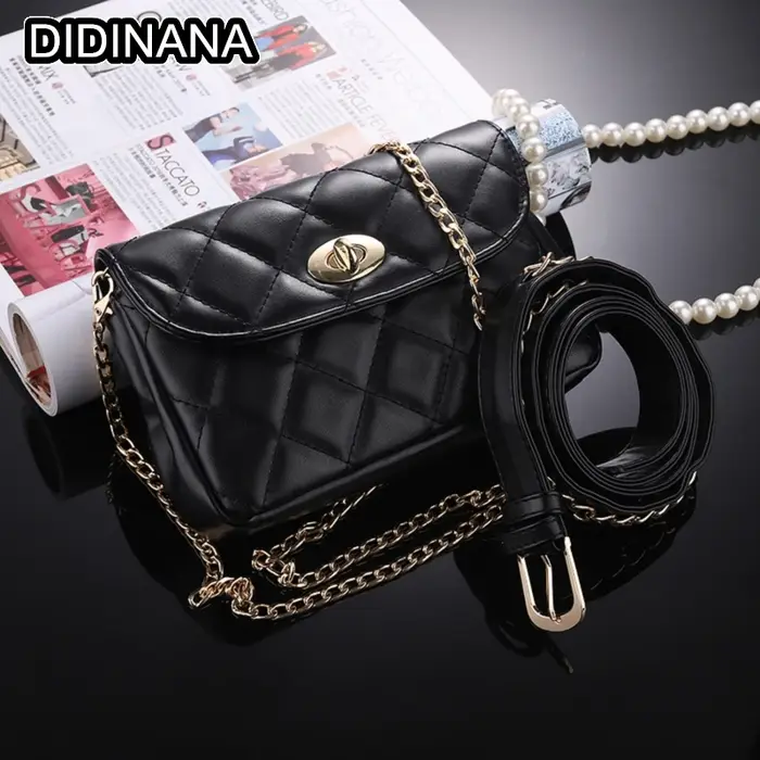 Mode femme taille ceinture sac en cuir PU chaîne en métal