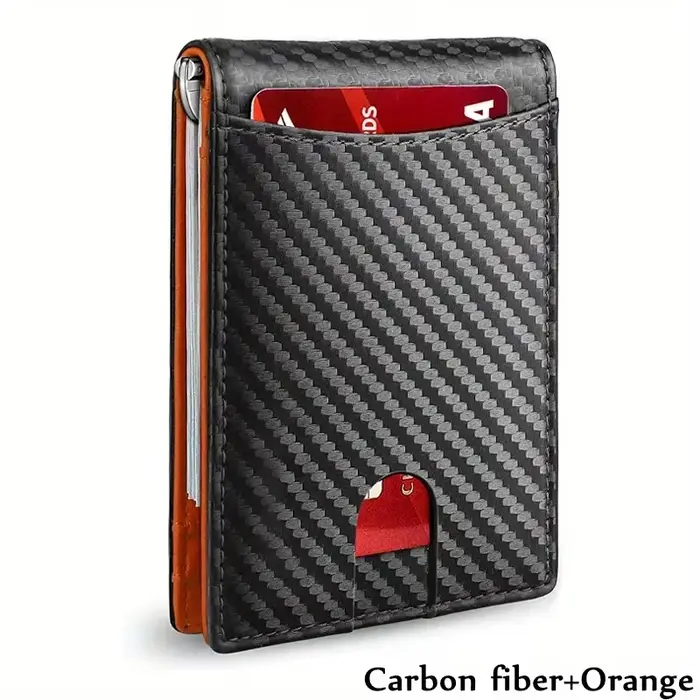 Portefeuille fin en fibre de carbone pour homme, blocage RFID, porte-cartes minimaliste, pince à billets en métal, portefeuille fin à double pli