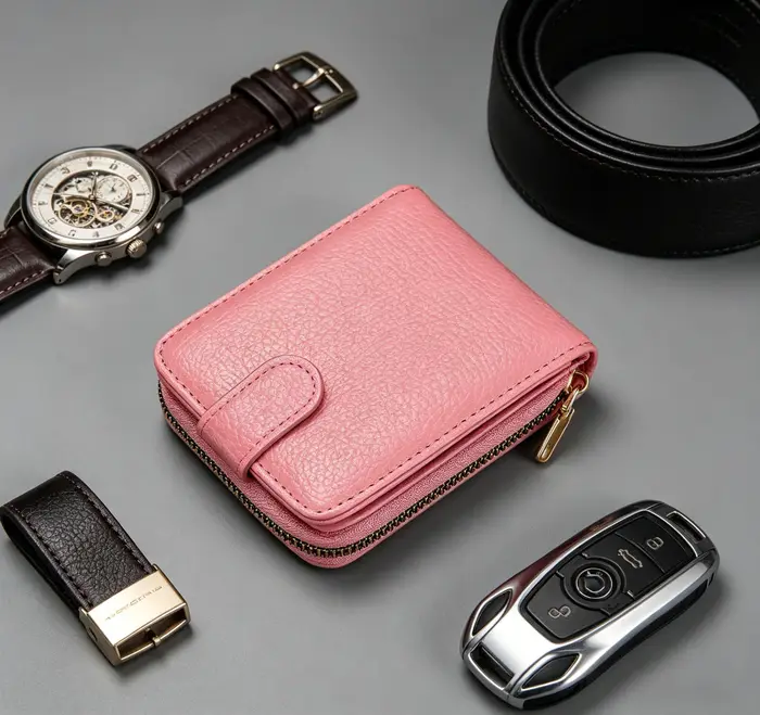 Portefeuille porte-cartes multifonction WERLLANDS en cuir PU grain litchi avec fermeture éclair et plusieurs emplacements pour cartes