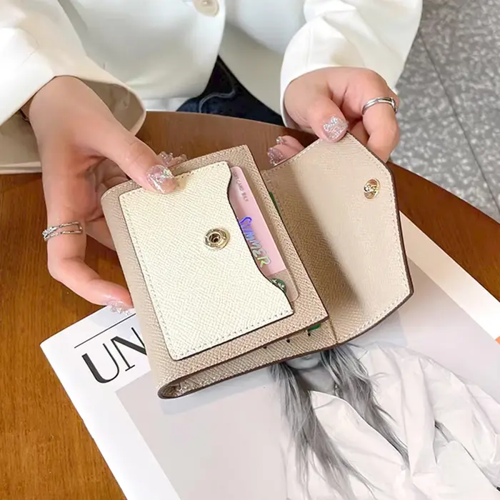 Portefeuille court en cuir véritable pour femme