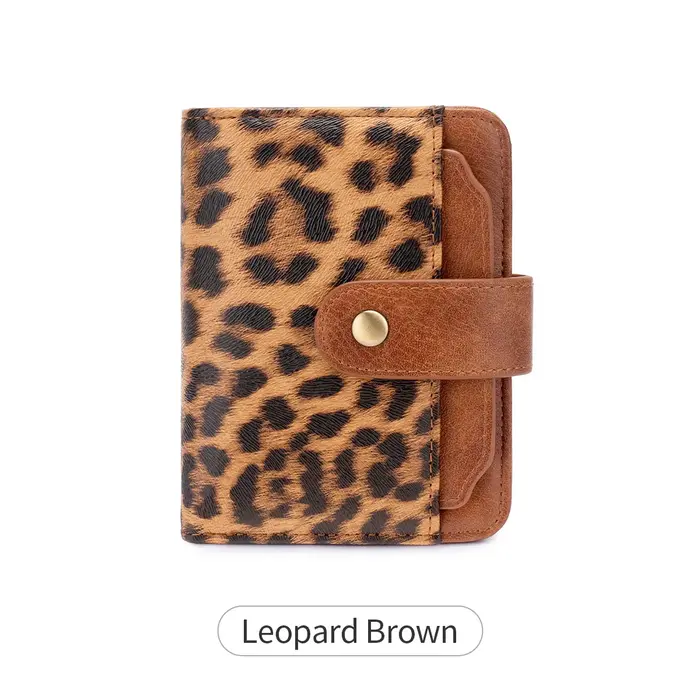 Portefeuille court rétro à imprimé léopard pour femmes, simple et portable, avec boucle et fermeture