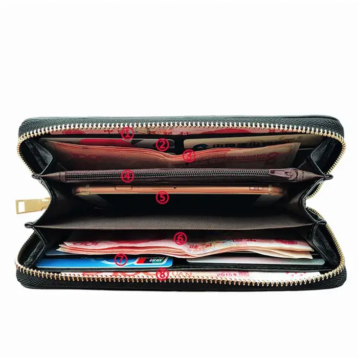 Portefeuille femme rétro moleté Rose fleur motif long en cuir