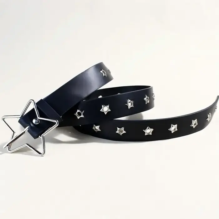 Ceinture décorative à boucle étoile de style punk avec plusieurs trous, petits yeux en forme d'étoil