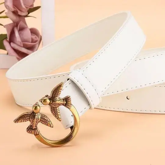 Ceinture en cuir véritable pour femme, motif oiseau tendance, nouveau style 2026, décontractée, polyvalente et confortable pour le quotidien
