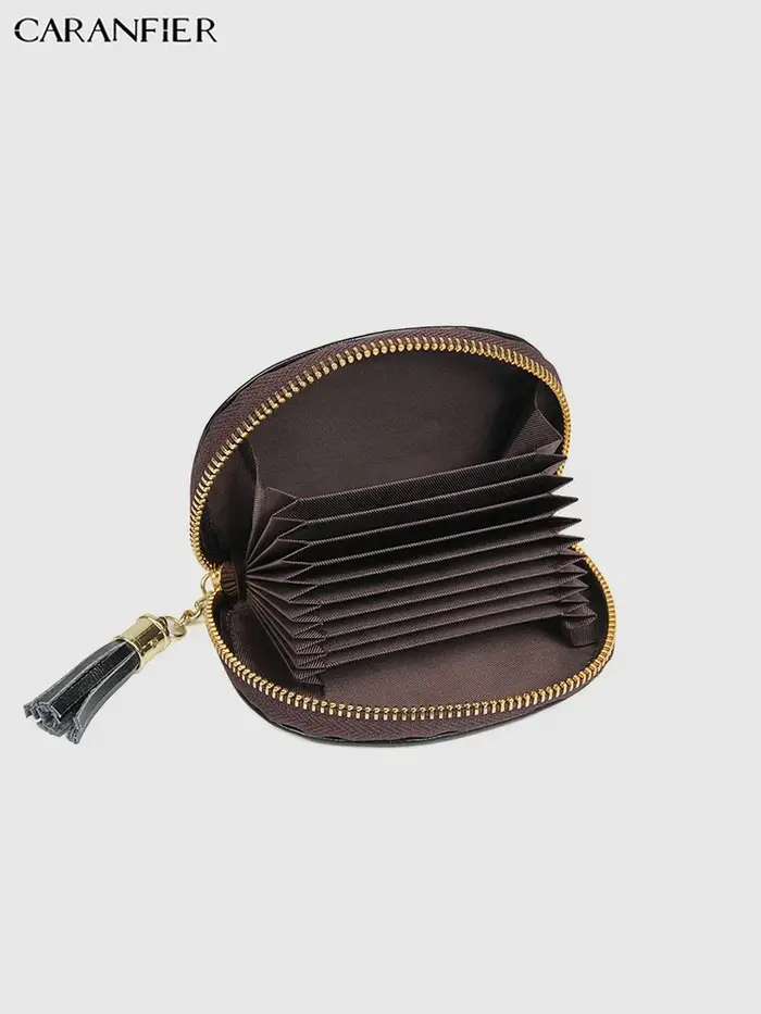 CARANFIER femmes porte-monnaie véritable cuir de vachette fille portefeuilles RFID cartes pochette mode couleur unie gland fermeture éclair coquille sac