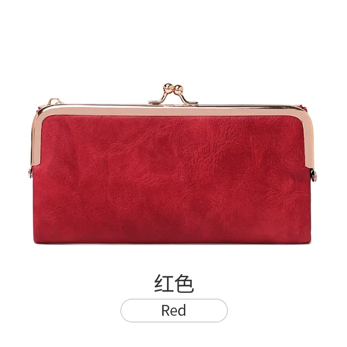 Portefeuille Long multifonctionnel de couleur unie, porte-monnaie pochette Vintage, portefeuille por