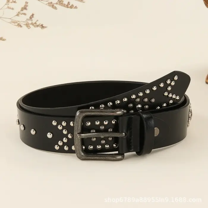 Ceinture à rivets style punk vintage, ceinture décorative européenne et américaine, ceinture en cuir