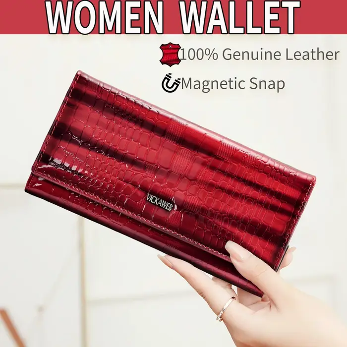 VICKAWEB Portefeuille en cuir véritable pour femme