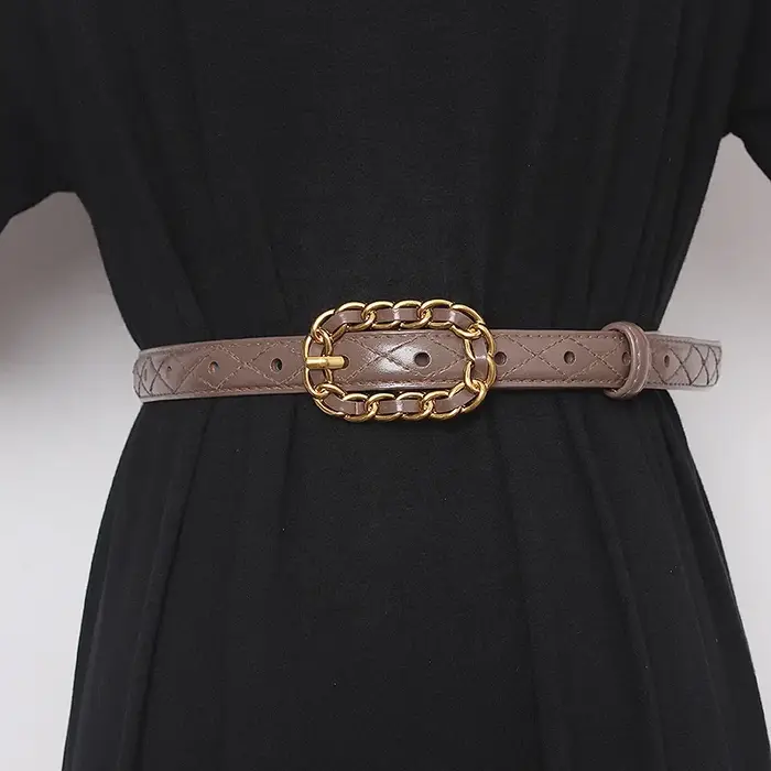 JOBelt-Petite ceinture avec jupe en jean, coutures matelassées, broche vintage