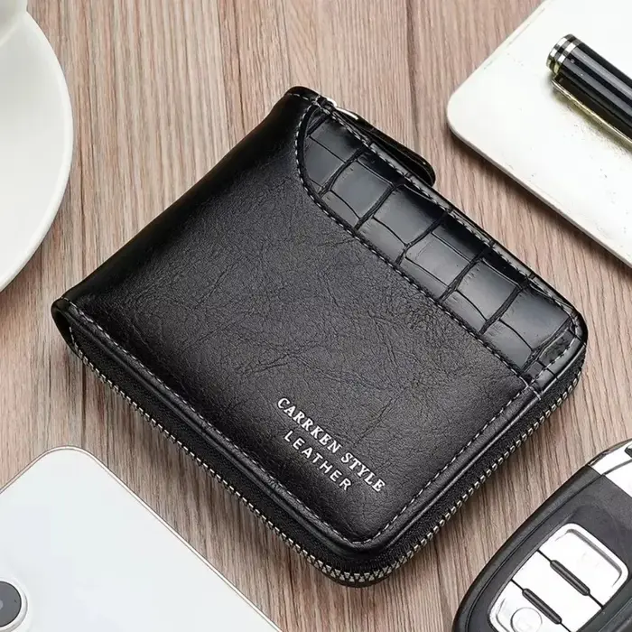 Nouveau portefeuille en cuir PU pour hommes fermeture éclair luxe