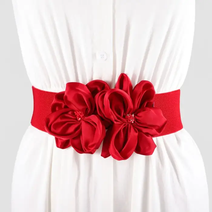 Femmes mode florale large ceinture élastique Chic décontracté grandes fleurs