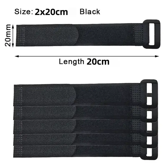 Sangles Velcro noires largeur 20mm attaches zippées en Nylon sangles de serrage auto-adhésives réuti