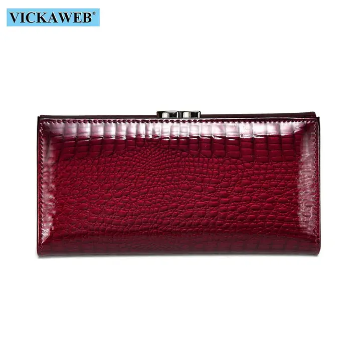 Portefeuille long en cuir véritable pour femme