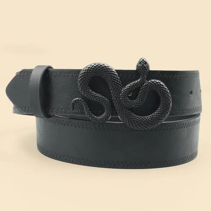 Ceinture noire décontractée en Pu pour femmes, sensation haut de gamme, boucle serpent mate, ceinture à la mode, robe, jean, accessoires de chemise