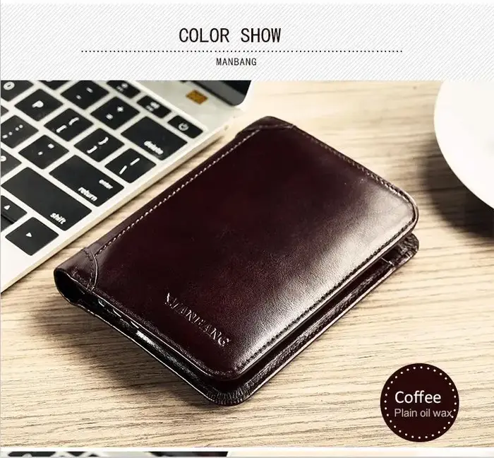 ManBang 2017 Nouveau Portefeuille En Cuir Véritable Hommes Portefeuilles Court Bourse Homme Titulair