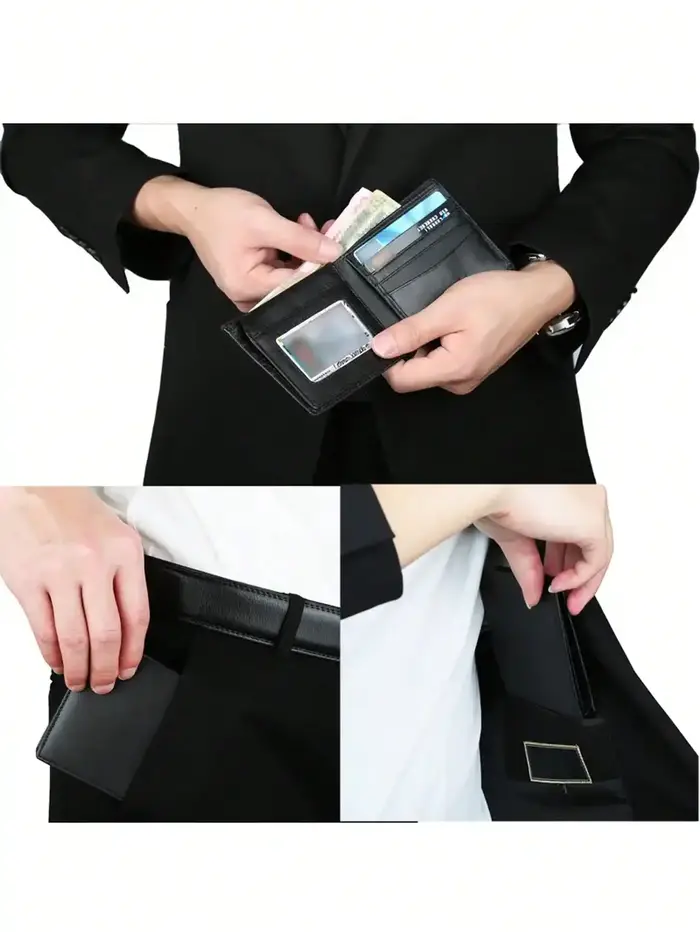 Portefeuille élégant à deux volets en cuir de vache pour hommes - Blocage RFID et 2 fenêtres d'identification - Noir