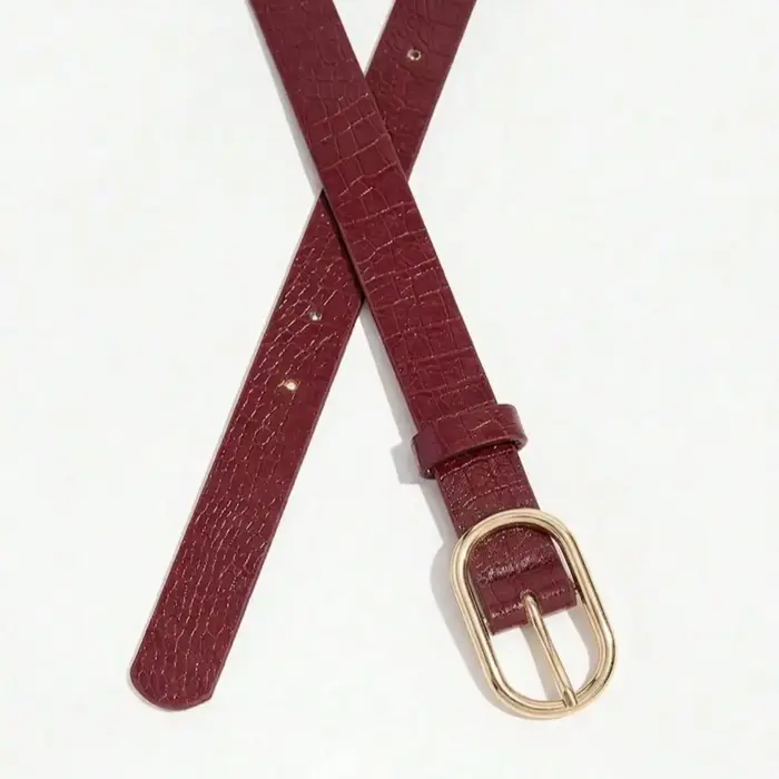 Ceinture vintage gaufrée rouge vin pour femme