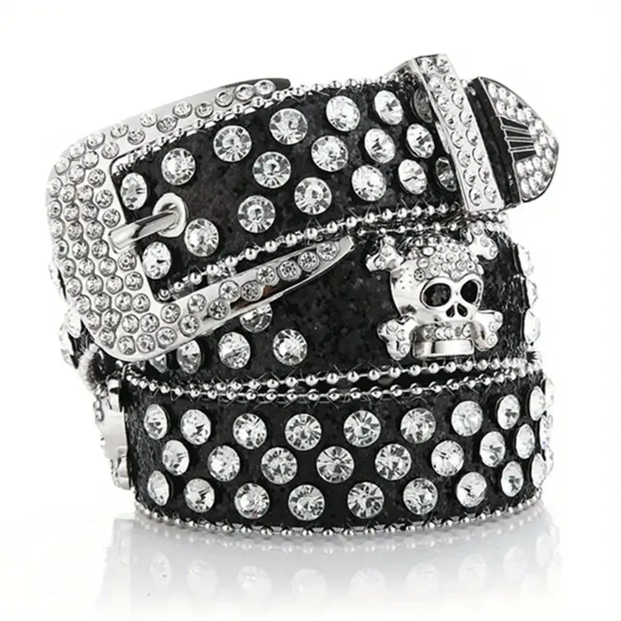 Glamour ceinture en PU rivetée en strass : l'accessoire parfait de style occidental pour les jeans Y