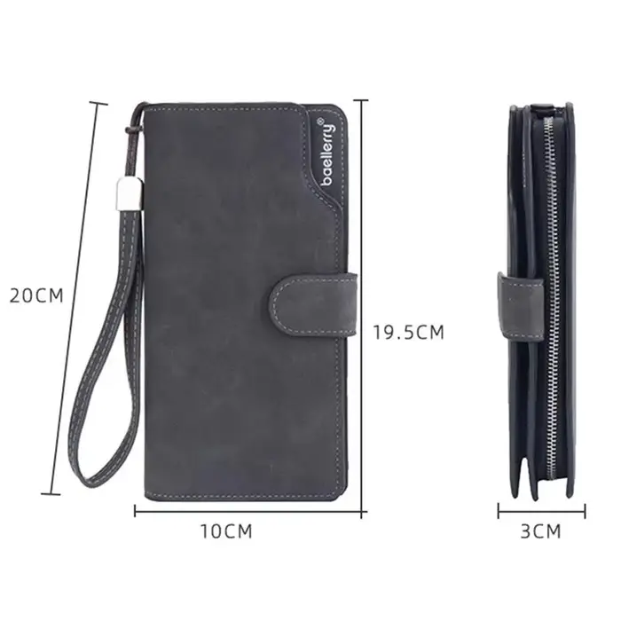 Baellerry Vintage hommes Long portefeuille sac à main nom gravure grande capacité mâle porte-monnaie avec moraillon porte-carte pinces à billets