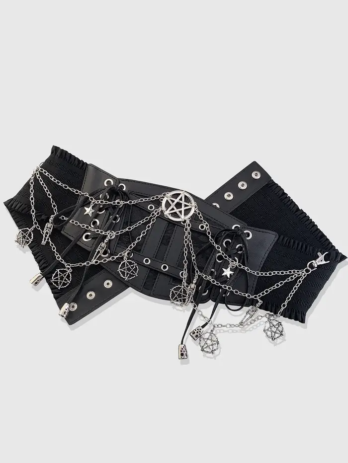 HERSHINE Ceinture large élastique avec chaîne étoile noire pour femme