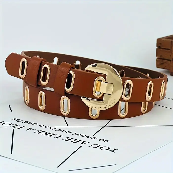 Ceinture tendance pour femme avec boucle croissant doré