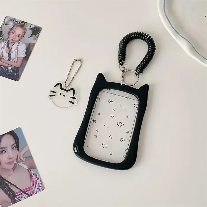 Porte-cartes photo chat mignon avec cordon élastique, support de rangement pour photos d'idols, prés