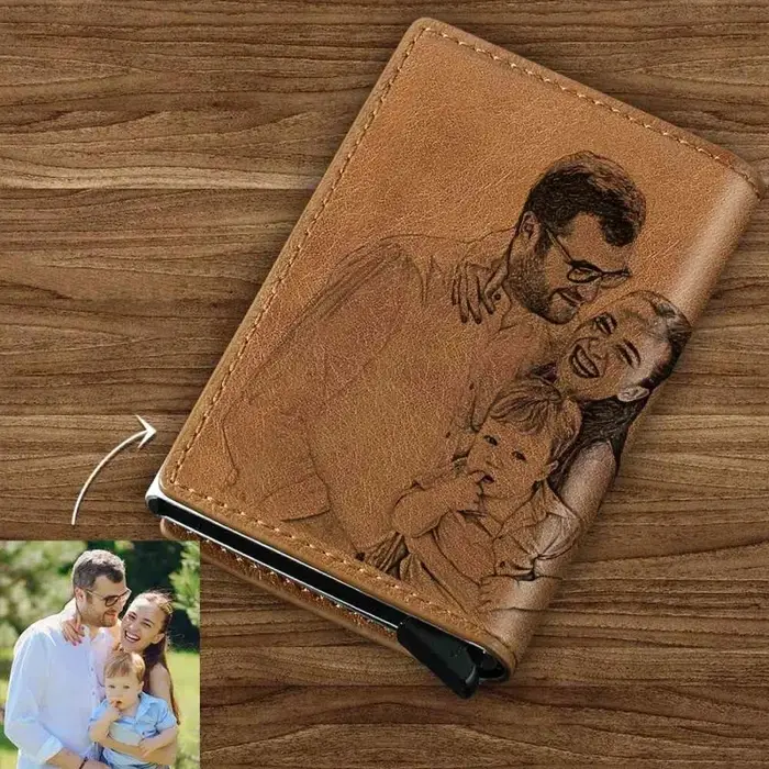 Porte-cartes en cuir marron personnalisé pour hommes, portefeuille RFID personnalisé, gravure d'imag