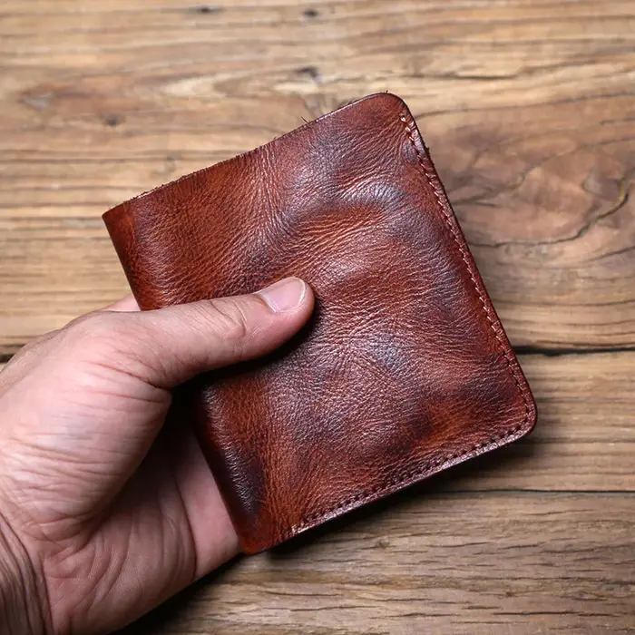 NZPJ-Portefeuille en cuir rétro pour hommes et femmes, porte-monnaie ultra-fin, couche supérieure en cuir de vachette, pince à documents verticale, court, jeune