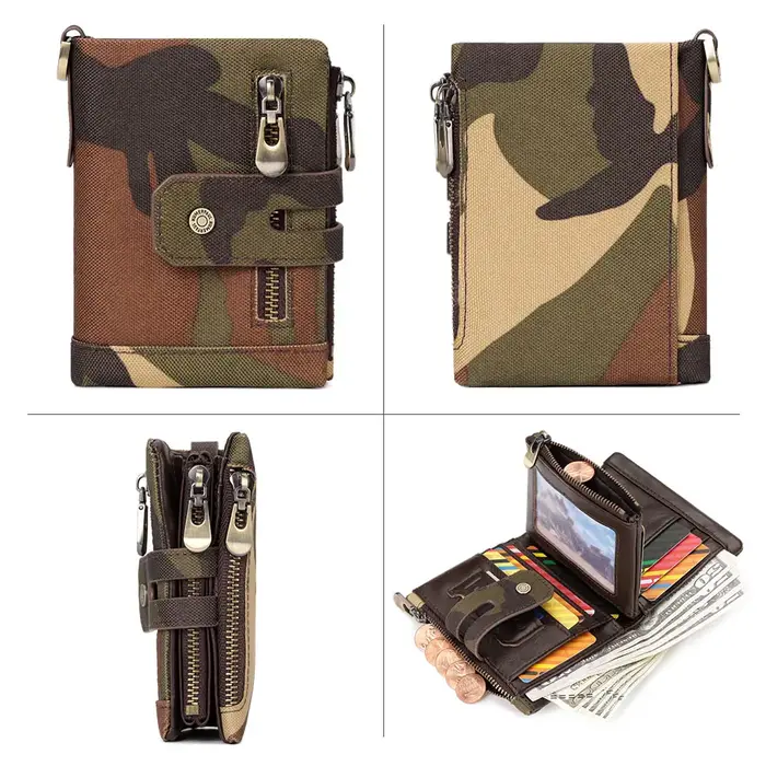 Oxford portefeuille pour hommes RFID bloquant porte-cartes de crédit sac à main avec fermeture éclair porte-monnaie classique motard chaîne courte Portomonee
