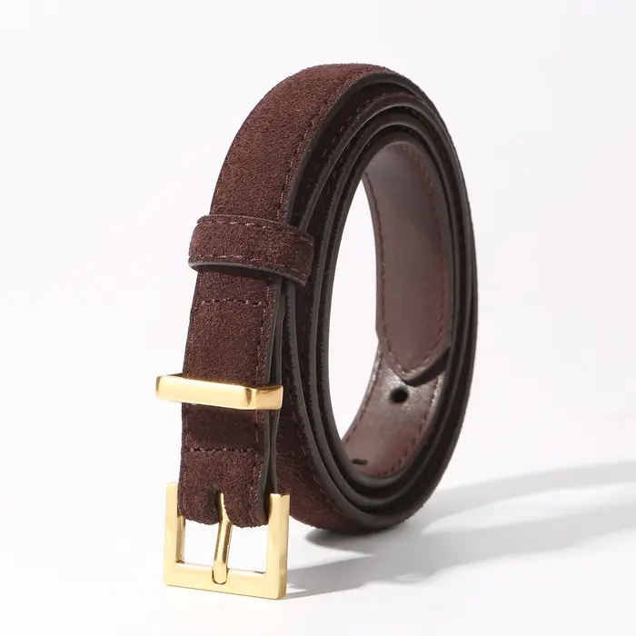 Ceinture en cuir suédé bordeaux pour femme avec boucle dorée