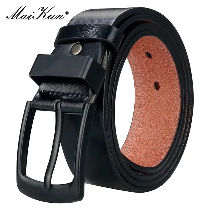 Maikun Ceinture décontractée vintage pour homme avec boucle ardillon noire pour étudiant - Large ceinture en cuir polyvalente